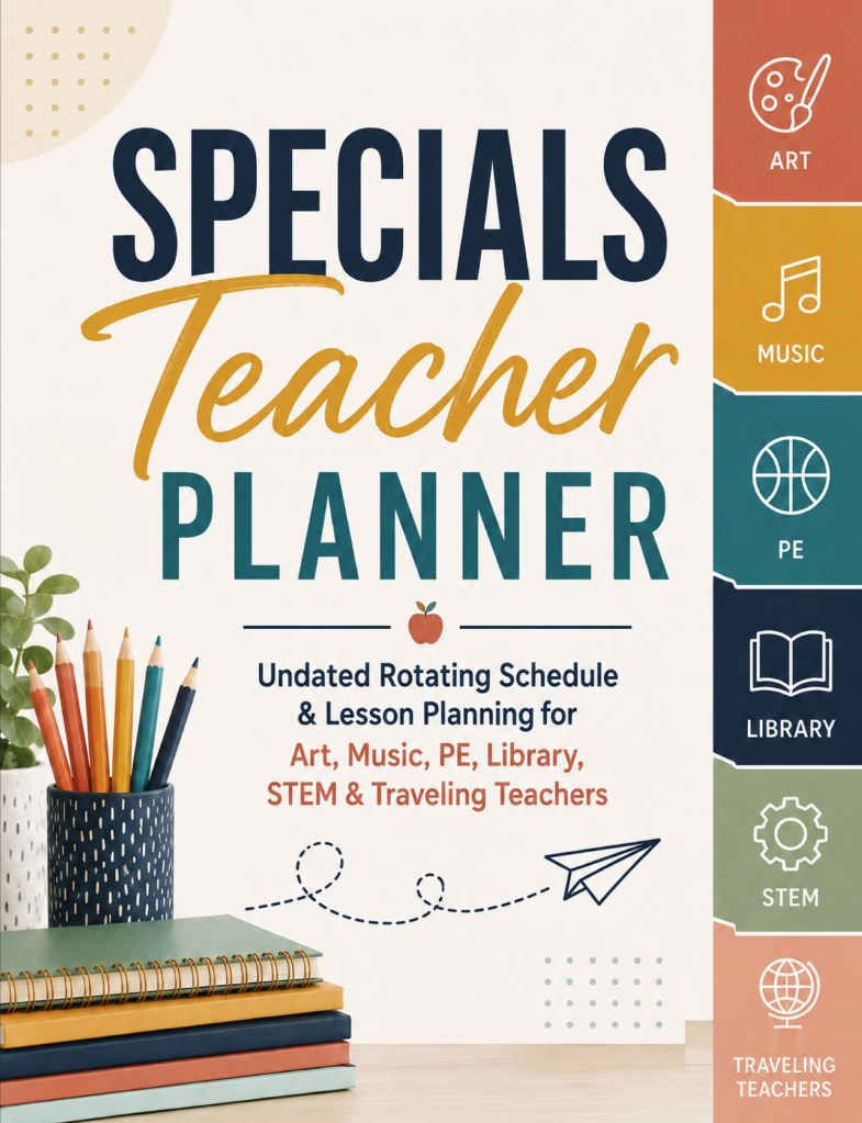 Final front cover of the Specials Teacher Planner by Julie Yamamoto.